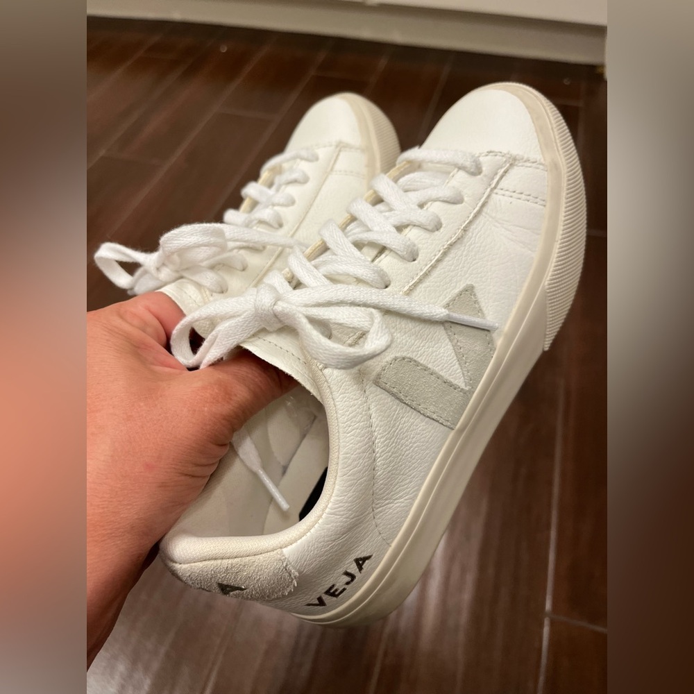 Veja White Leather Sneakers with Light Gray V Logo